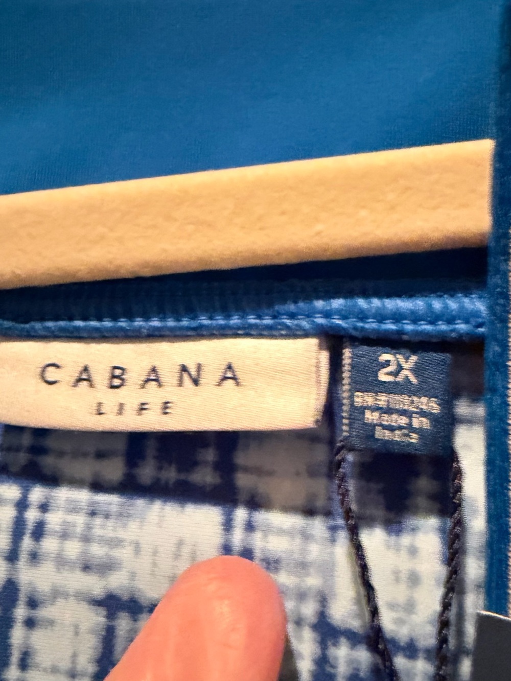 Cabana Life Blue Patterned Tunic with Navy Trim NWT - Picture 4 of 5
